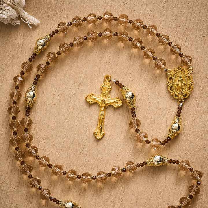 SolaceBeads Champagne Crystal Rosary, Metal Bead Accents, Maria Medal: Bright Shining Daily Devotion - image 5