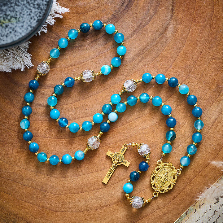 SolaceBeads Blue Striped Agate &amp; White Crackle Beads Stone Rosary: Rooted in Gentle Sacred Blessing - image 7