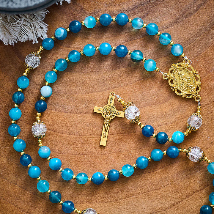SolaceBeads Blue Striped Agate &amp; White Crackle Beads Stone Rosary: Rooted in Gentle Sacred Blessing - image 6