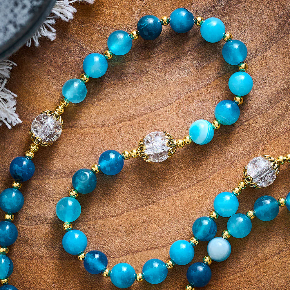 SolaceBeads Blue Striped Agate &amp; White Crackle Beads Stone Rosary: Rooted in Gentle Sacred Blessing - image 2
