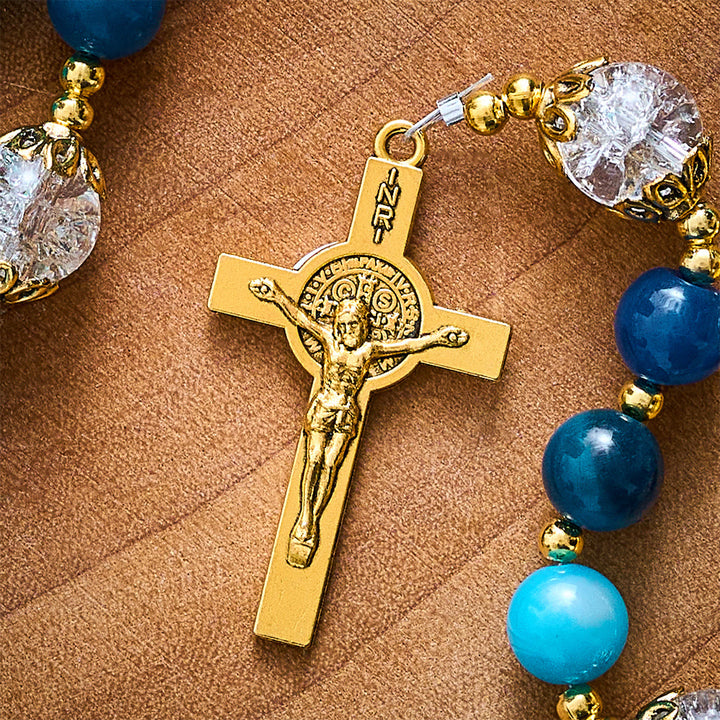 SolaceBeads Blue Striped Agate &amp; White Crackle Beads Stone Rosary: Rooted in Gentle Sacred Blessing - image 4