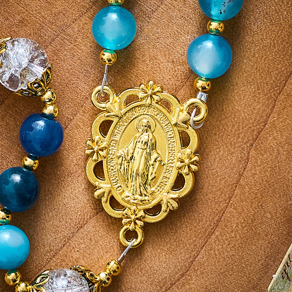 SolaceBeads Blue Striped Agate &amp; White Crackle Beads Stone Rosary: Rooted in Gentle Sacred Blessing - image 3
