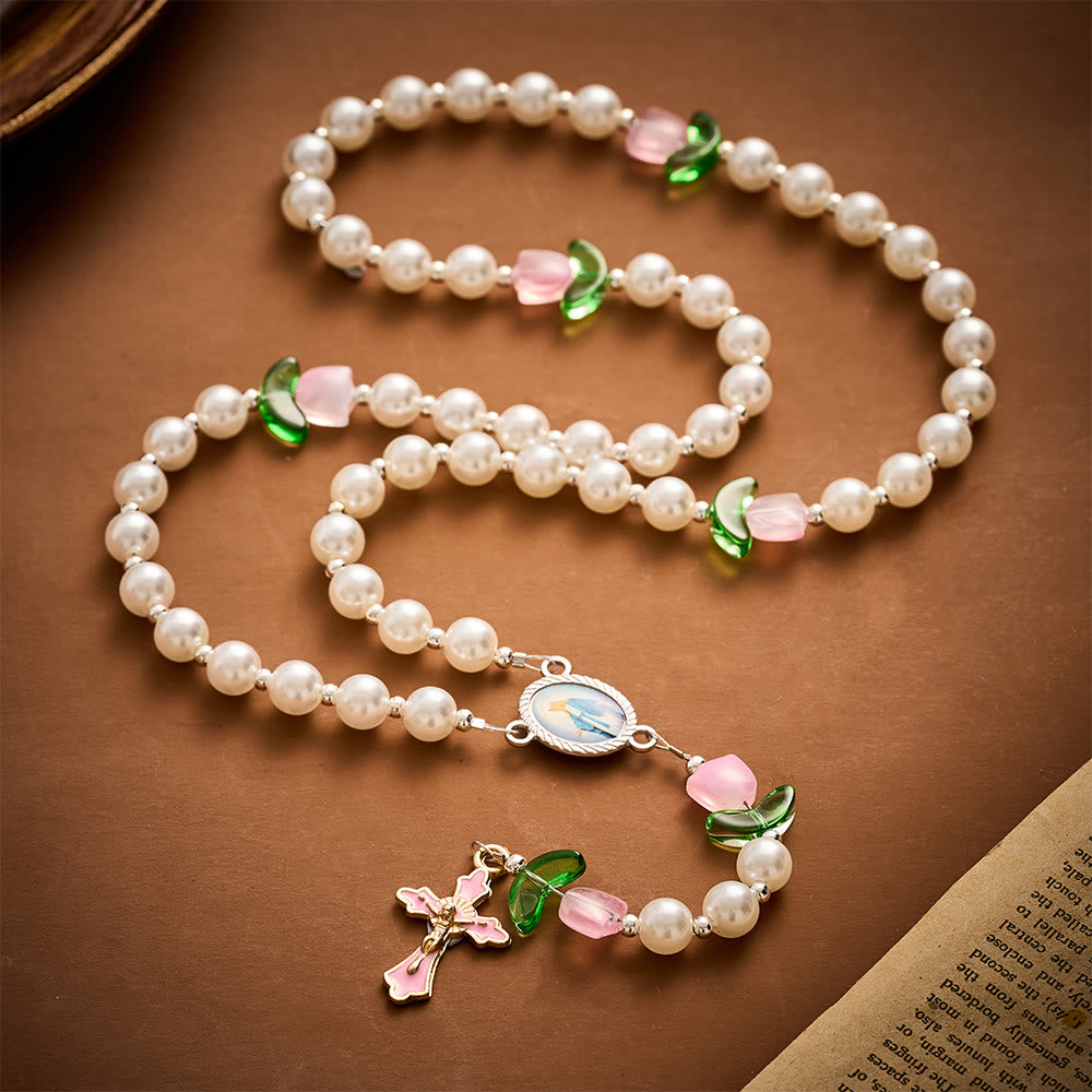Solacebeads Pearl &amp; Blue Faceted Glass Artistic Rosary With Gold Crucifix: Rooted In Guadalupe Faith - image 10