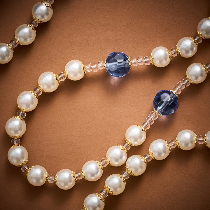 Solacebeads Pearl &amp; Blue Faceted Glass Artistic Rosary With Gold Crucifix: Rooted In Guadalupe Faith - image 2