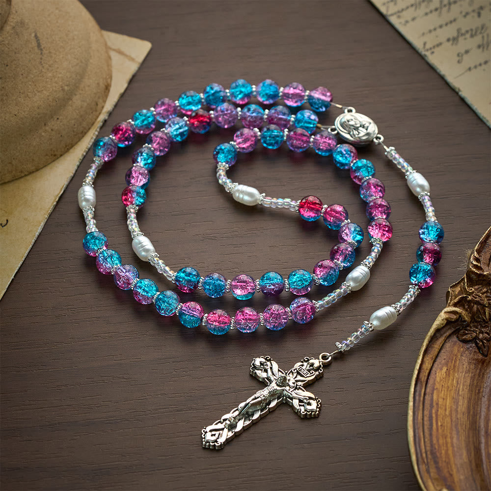 Solacebeads Blue-purple Crackle Glass Rosary With Crucifix: The Warm Devotion Of Madonna And Child  - image 6