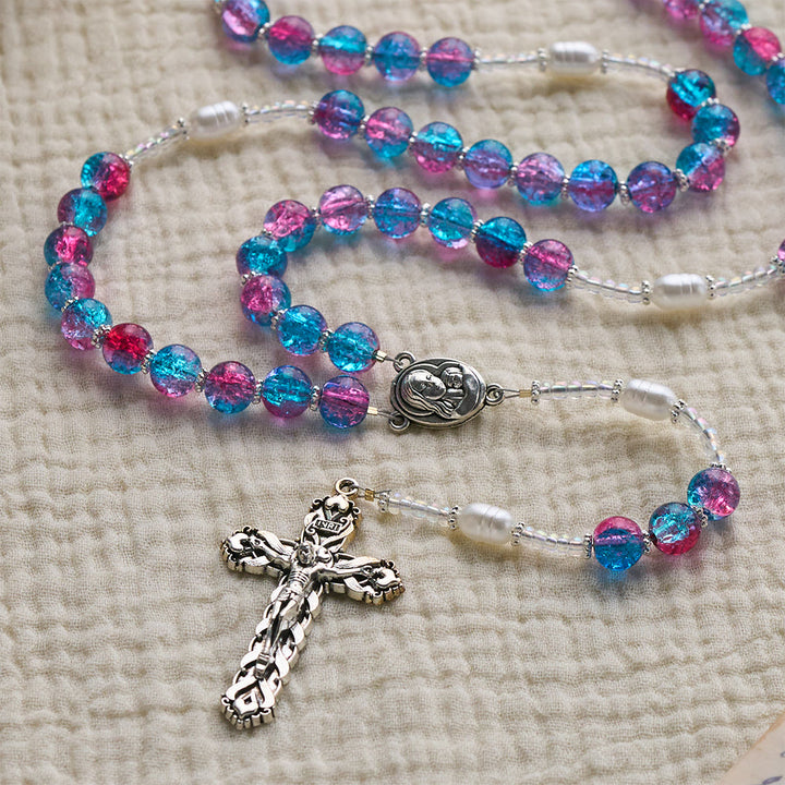 Solacebeads Blue-purple Crackle Glass Rosary With Crucifix: The Warm Devotion Of Madonna And Child  - image 8