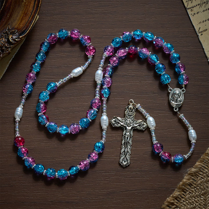Solacebeads Blue-purple Crackle Glass Rosary With Crucifix: The Warm Devotion Of Madonna And Child  - image 7