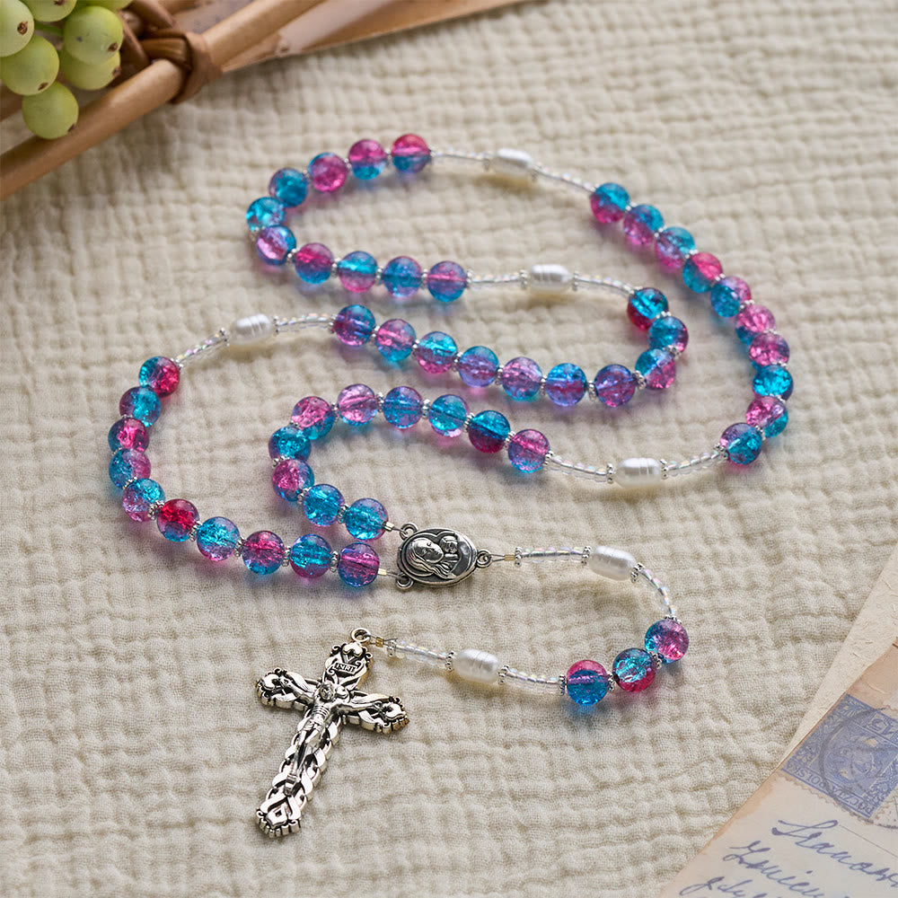 Solacebeads Blue-purple Crackle Glass Rosary With Crucifix: The Warm Devotion Of Madonna And Child  - image 9
