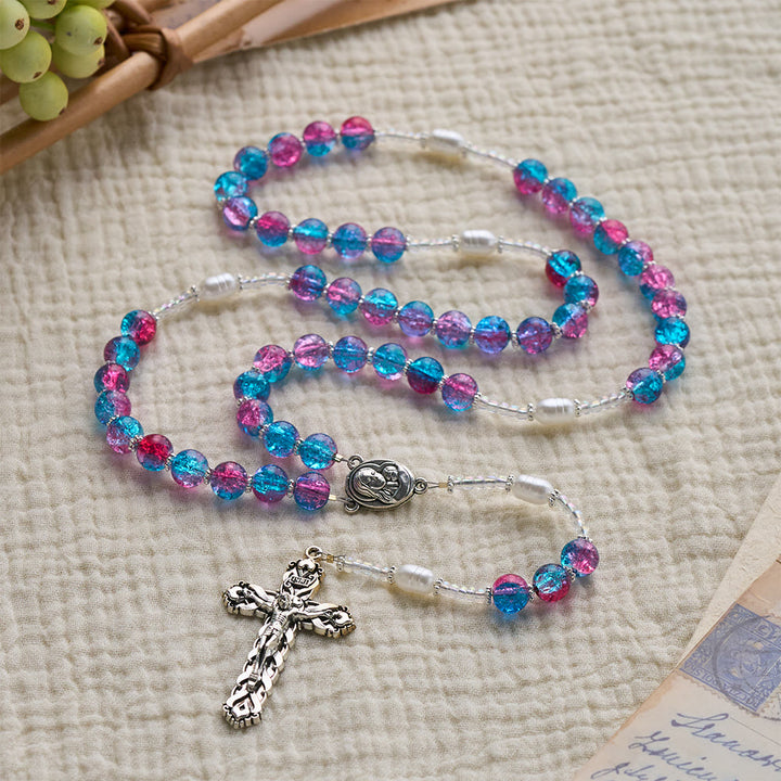 Solacebeads Blue-purple Crackle Glass Rosary With Crucifix: The Warm Devotion Of Madonna And Child  - image 9