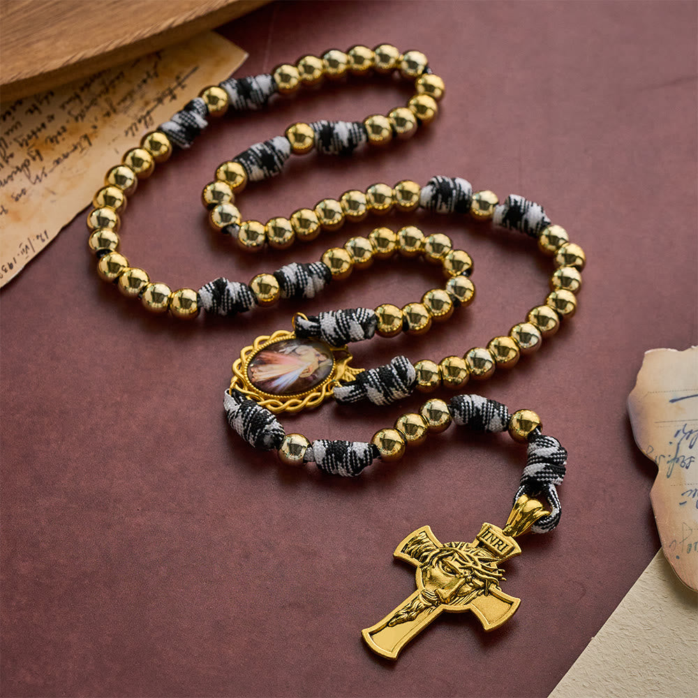 SolaceBeads Woven Art Rosary, Gold Beads, Divine Mercy &amp; Holy Face Cross: Steadfast Faith Devotion - image 4