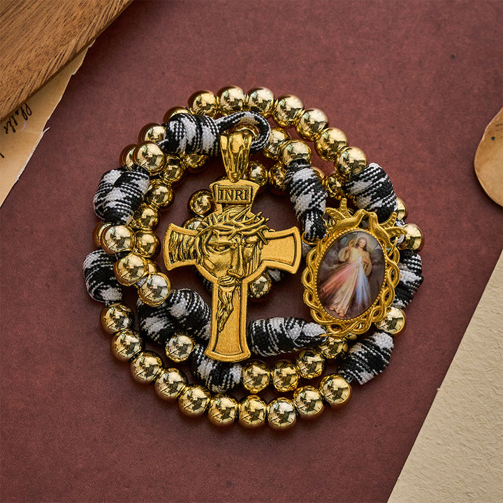 SolaceBeads Woven Art Rosary, Gold Beads, Divine Mercy &amp; Holy Face Cross: Steadfast Faith Devotion - image 9