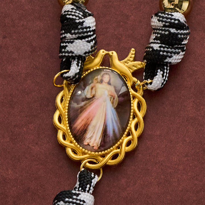 SolaceBeads Woven Art Rosary, Gold Beads, Divine Mercy &amp; Holy Face Cross: Steadfast Faith Devotion - image 7