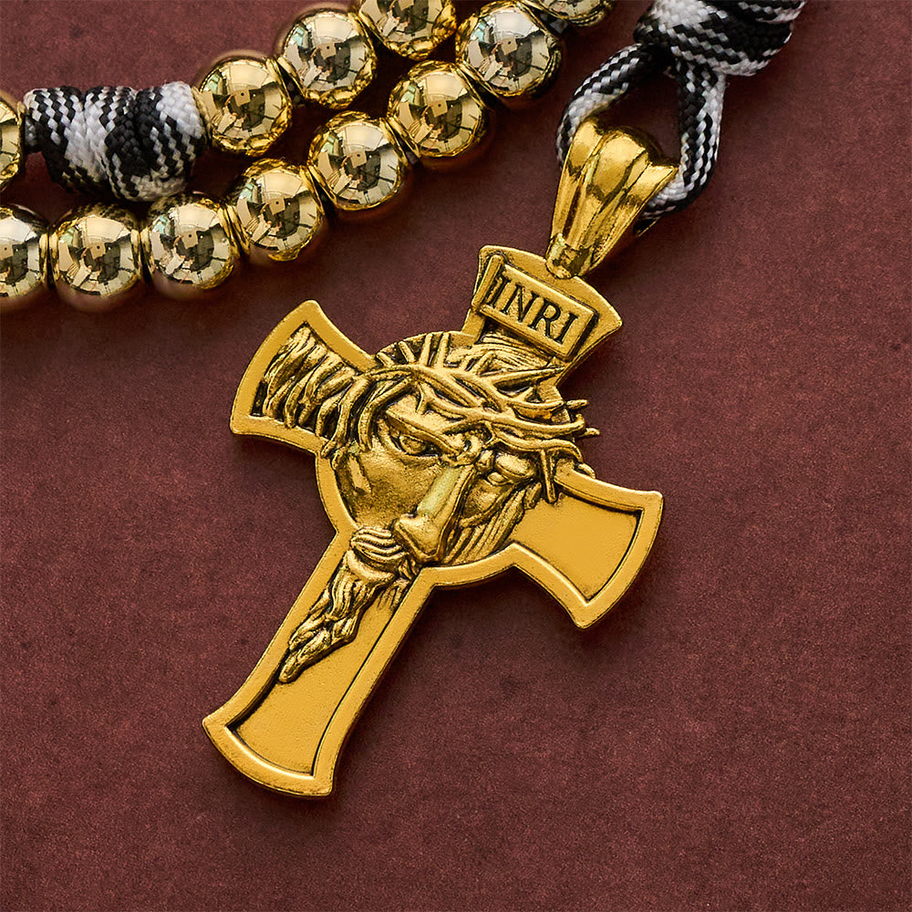 SolaceBeads Woven Art Rosary, Gold Beads, Divine Mercy &amp; Holy Face Cross: Steadfast Faith Devotion - image 8