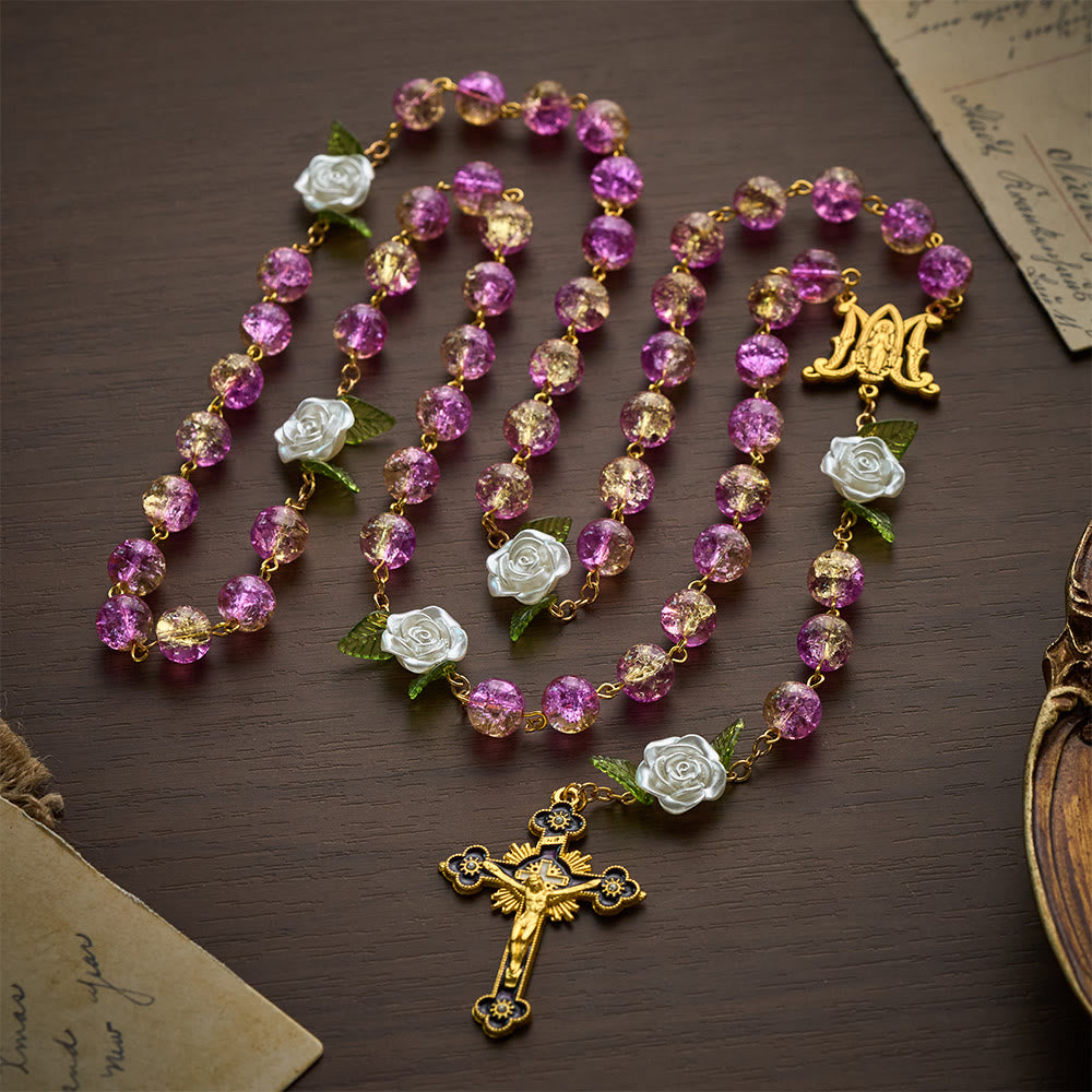 SolaceBeads Purple &amp; Orange Glass Rosary, Rose &amp; Madonna: Bright Luminous Devotion - image 5