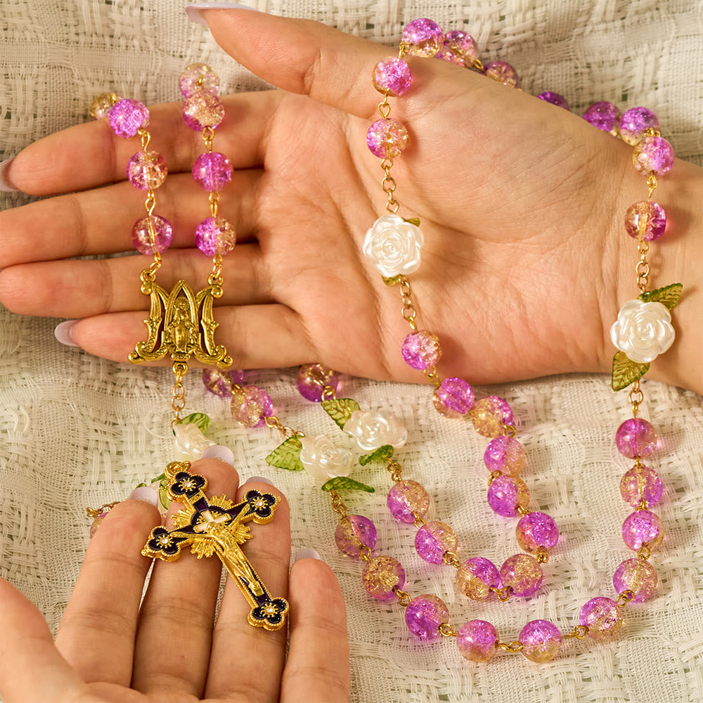 SolaceBeads Purple &amp; Orange Glass Rosary, Rose &amp; Madonna: Bright Luminous Devotion - image 1