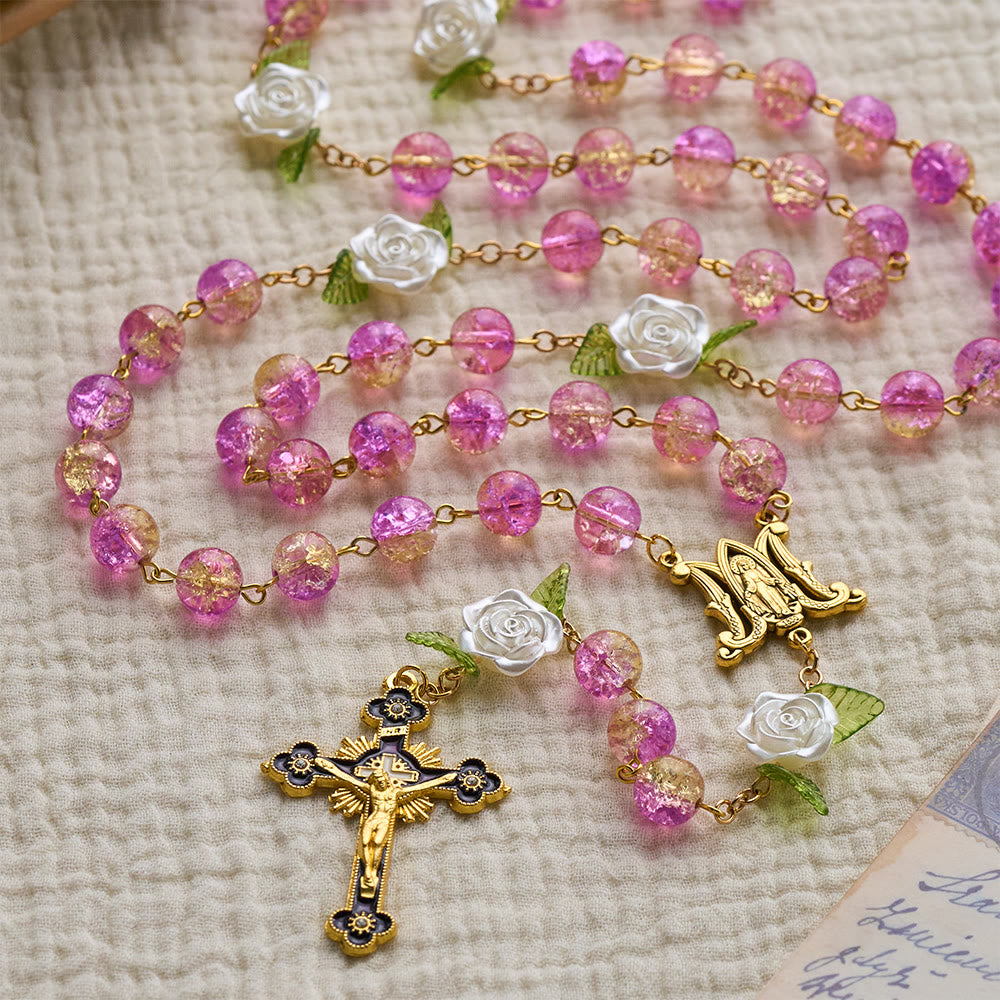 SolaceBeads Purple &amp; Orange Glass Rosary, Rose &amp; Madonna: Bright Luminous Devotion - image 3