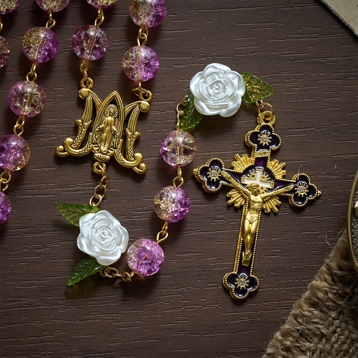 SolaceBeads Purple &amp; Orange Glass Rosary, Rose &amp; Madonna: Bright Luminous Devotion - image 9