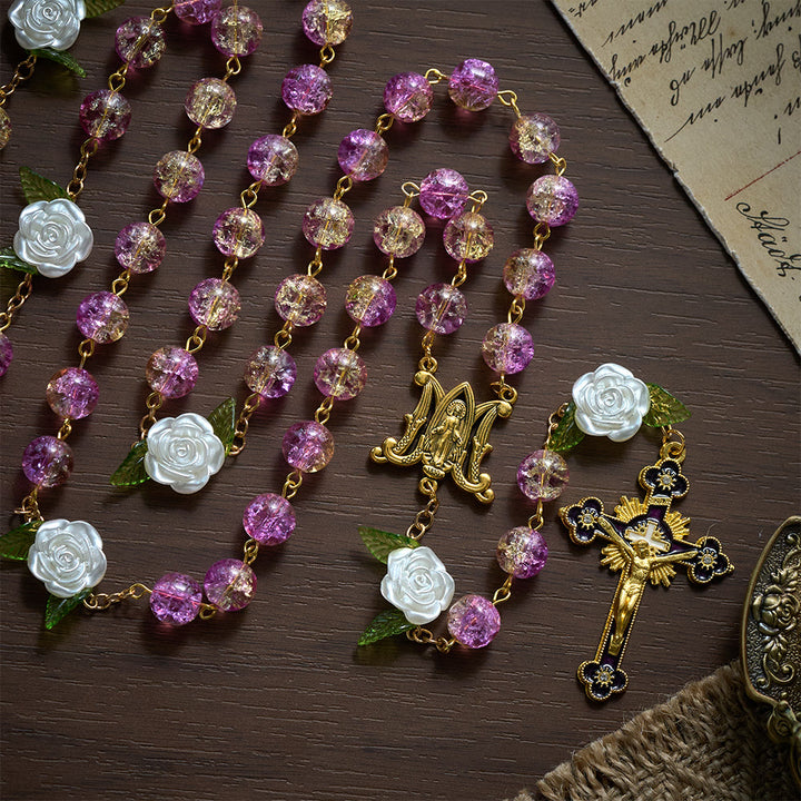 SolaceBeads Purple &amp; Orange Glass Rosary, Rose &amp; Madonna: Bright Luminous Devotion - image 7