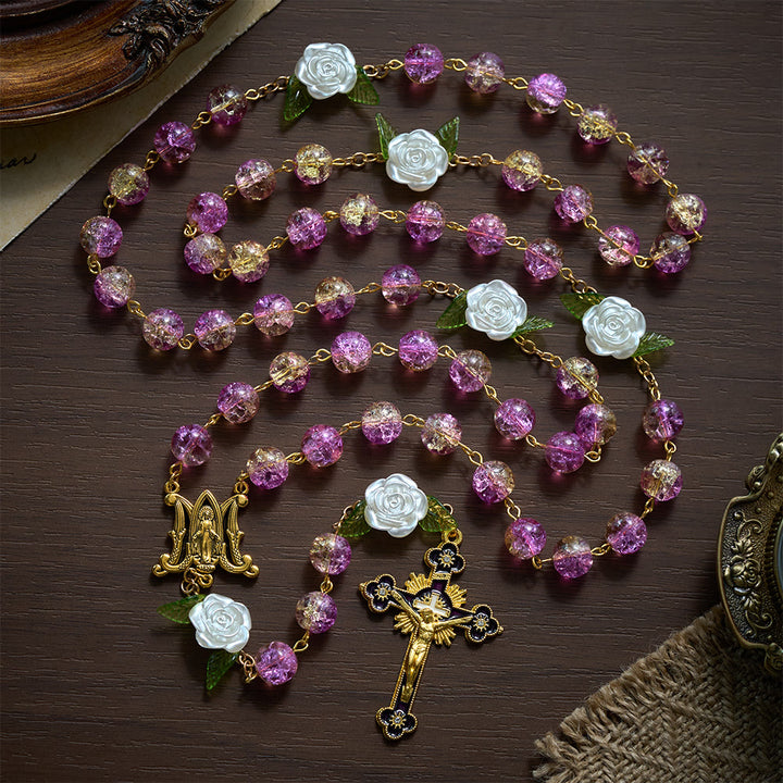 SolaceBeads Purple &amp; Orange Glass Rosary, Rose &amp; Madonna: Bright Luminous Devotion - image 4