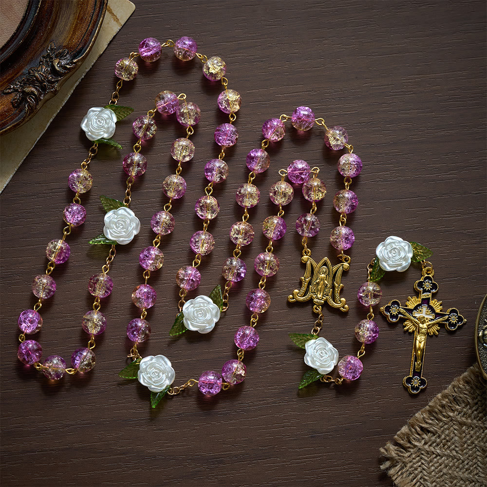 SolaceBeads Purple &amp; Orange Glass Rosary, Rose &amp; Madonna: Bright Luminous Devotion - image 6