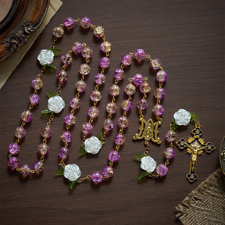 SolaceBeads Purple &amp; Orange Glass Rosary, Rose &amp; Madonna: Bright Luminous Devotion - image 6