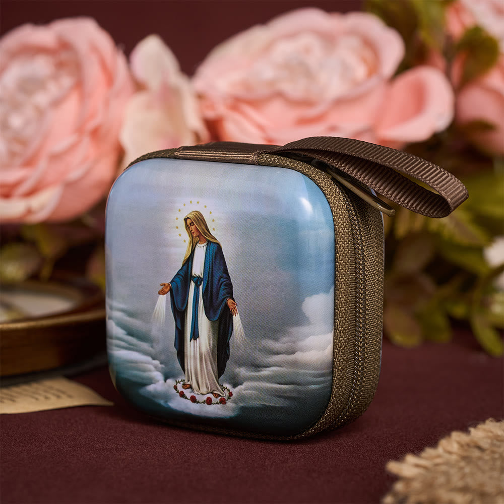 SolaceBeads Square Miraculous Mary Rosary Case, Zipper Wrist Strap: Sturdy Protective Prayer Storage - image 2