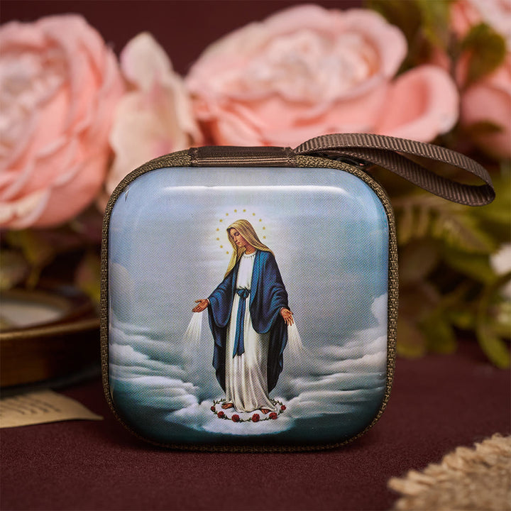 SolaceBeads Square Miraculous Mary Rosary Case, Zipper Wrist Strap: Sturdy Protective Prayer Storage - Our Lady of the Miraculous Medal - image 0