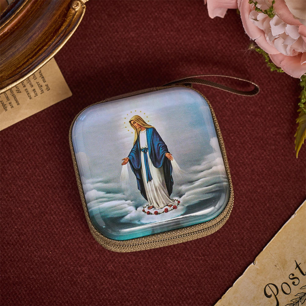 SolaceBeads Square Miraculous Mary Rosary Case, Zipper Wrist Strap: Sturdy Protective Prayer Storage - image 3