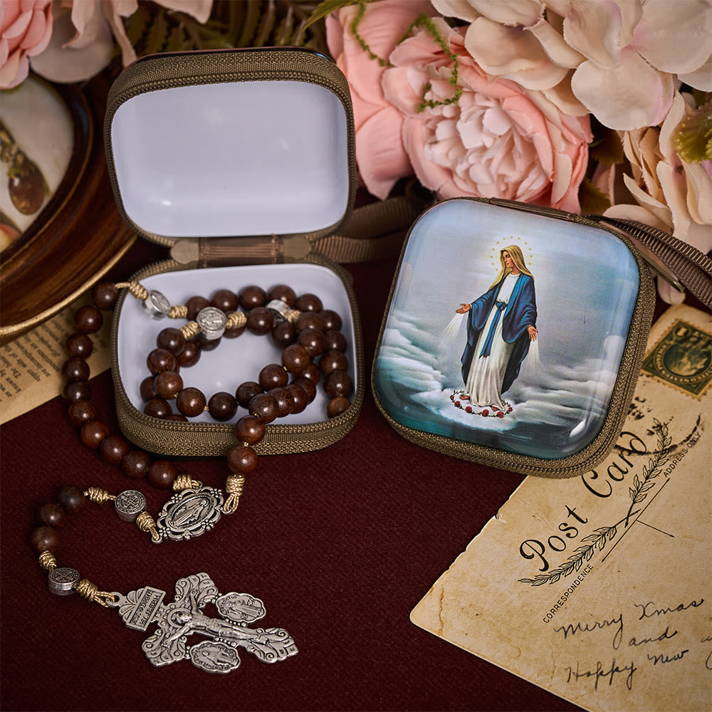 SolaceBeads Square Miraculous Mary Rosary Case, Zipper Wrist Strap: Sturdy Protective Prayer Storage - image 4