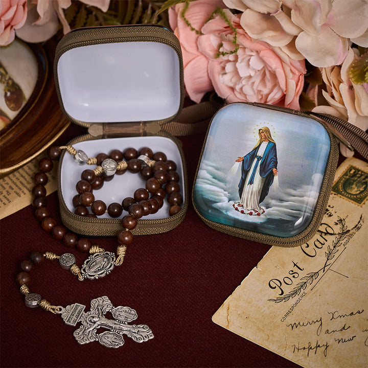 SolaceBeads Square Miraculous Mary Rosary Case, Zipper Wrist Strap: Sturdy Protective Prayer Storage - image 4