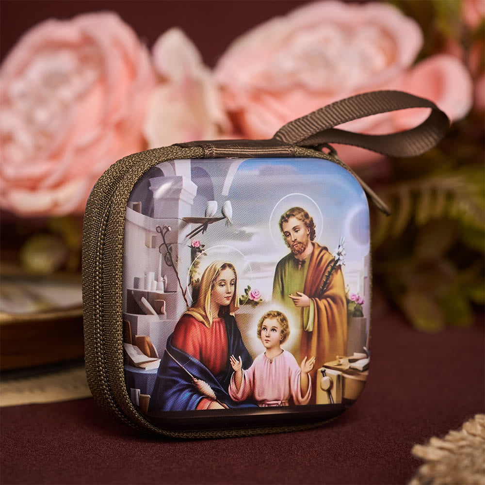 SolaceBeads Square Holy Family Rosary Case, Zipper Wrist Strap: Protective Prayer Bead Storage - image 1