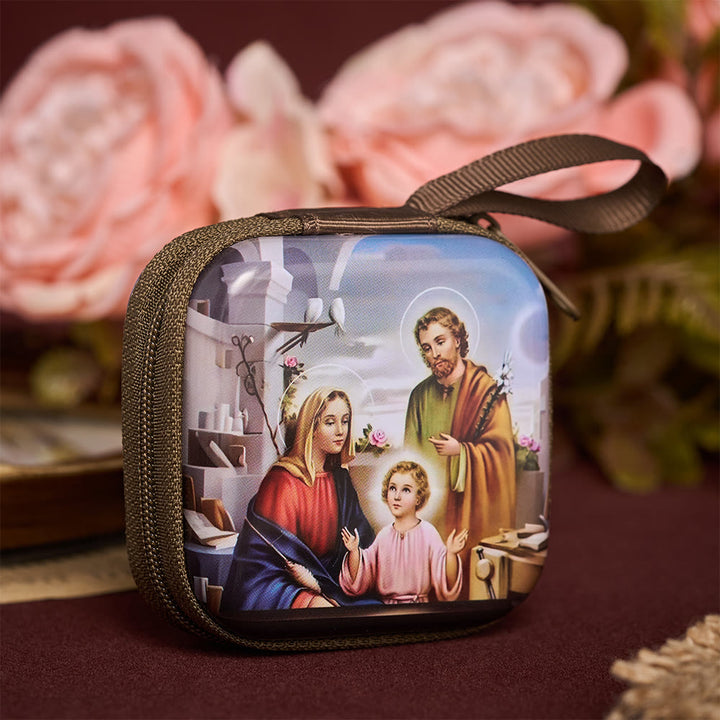 SolaceBeads Square Holy Family Rosary Case, Zipper Wrist Strap: Protective Prayer Bead Storage - image 1
