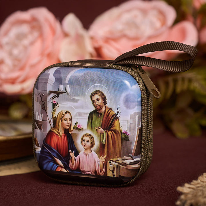 SolaceBeads Square Holy Family Rosary Case, Zipper Wrist Strap: Protective Prayer Bead Storage - image 2