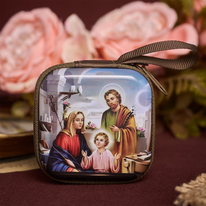 SolaceBeads Square Holy Family Rosary Case, Zipper Wrist Strap: Protective Prayer Bead Storage - Holy Family - image 0