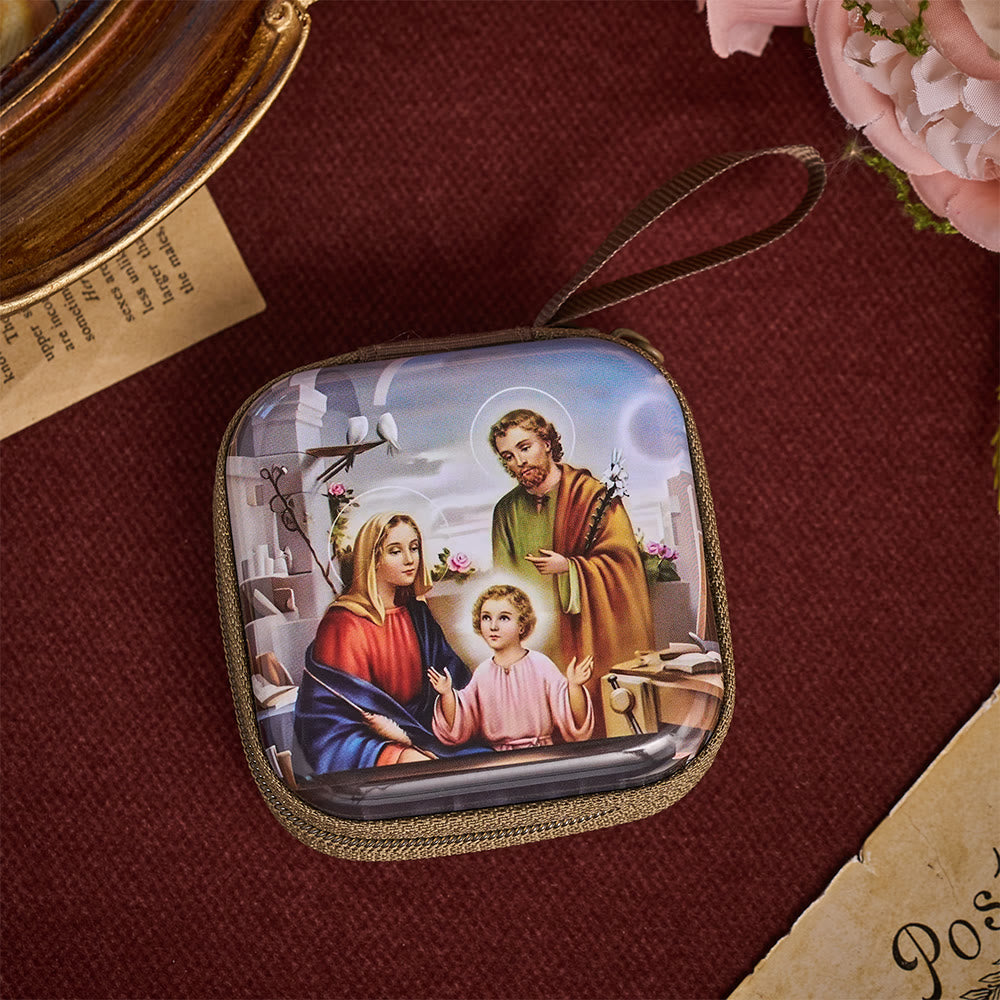 SolaceBeads Square Holy Family Rosary Case, Zipper Wrist Strap: Protective Prayer Bead Storage - image 3