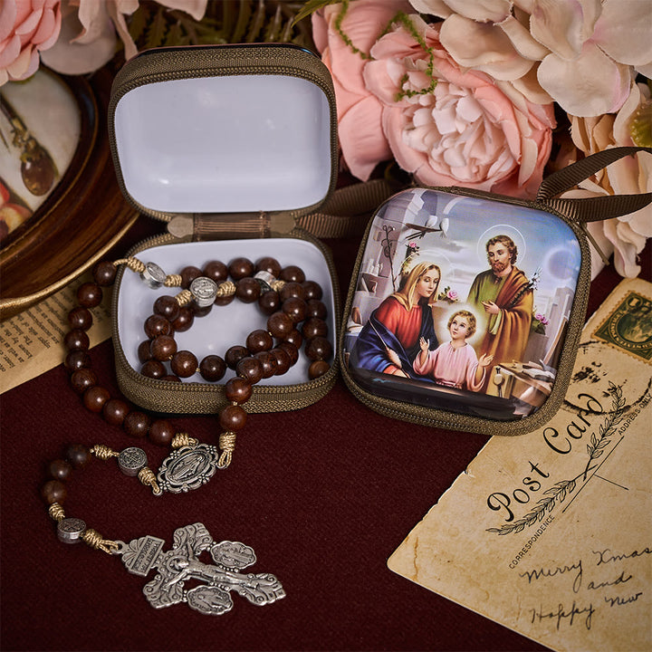 SolaceBeads Square Holy Family Rosary Case, Zipper Wrist Strap: Protective Prayer Bead Storage - image 4