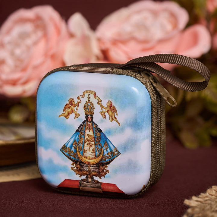 SolaceBeads Square Our Lady of San Juan Rosary Case, Zipper Wrist Strap: Protective Prayer Storage - image 2