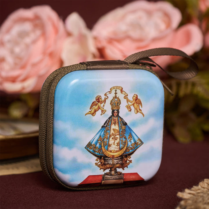 SolaceBeads Square Our Lady of San Juan Rosary Case, Zipper Wrist Strap: Protective Prayer Storage - image 1