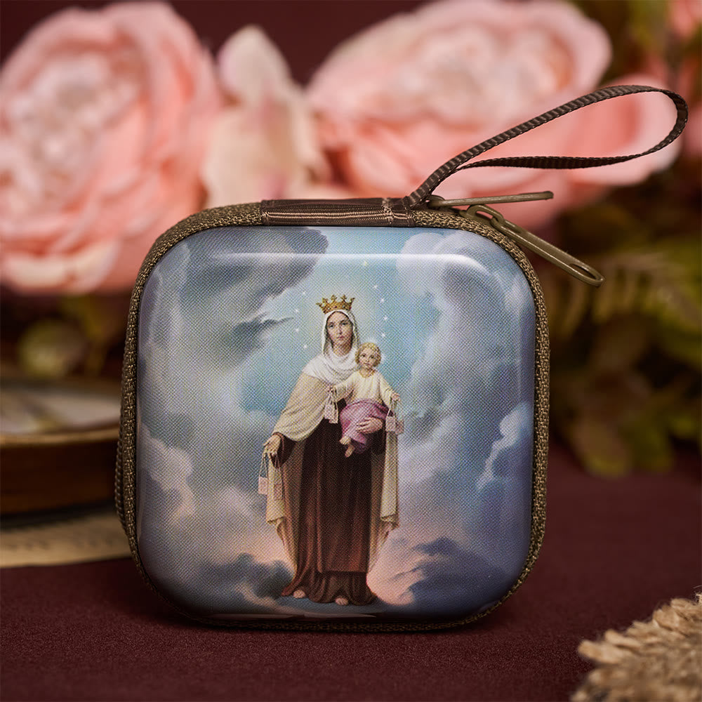 SolaceBeads Square Our Lady of Mount Carmel Rosary Case, Zipper Wrist Strap: Steadfast Protective - Our Lady of Mount Carmel - image 0