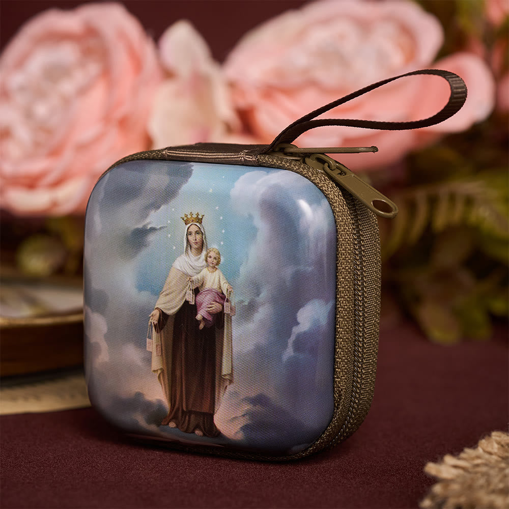 SolaceBeads Square Our Lady of Mount Carmel Rosary Case, Zipper Wrist Strap: Steadfast Protective - image 2
