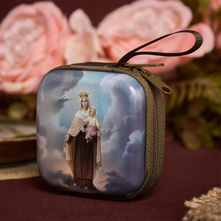 SolaceBeads Square Our Lady of Mount Carmel Rosary Case, Zipper Wrist Strap: Steadfast Protective - image 2