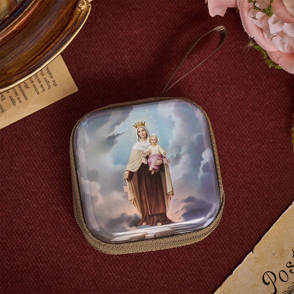 SolaceBeads Square Our Lady of Mount Carmel Rosary Case, Zipper Wrist Strap: Steadfast Protective - image 3