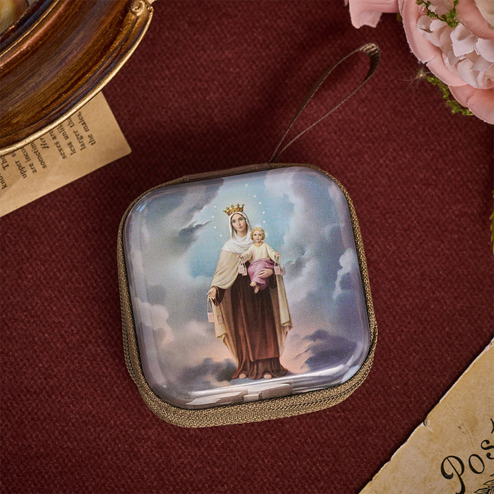 SolaceBeads Square Our Lady of Mount Carmel Rosary Case, Zipper Wrist Strap: Steadfast Protective - image 3