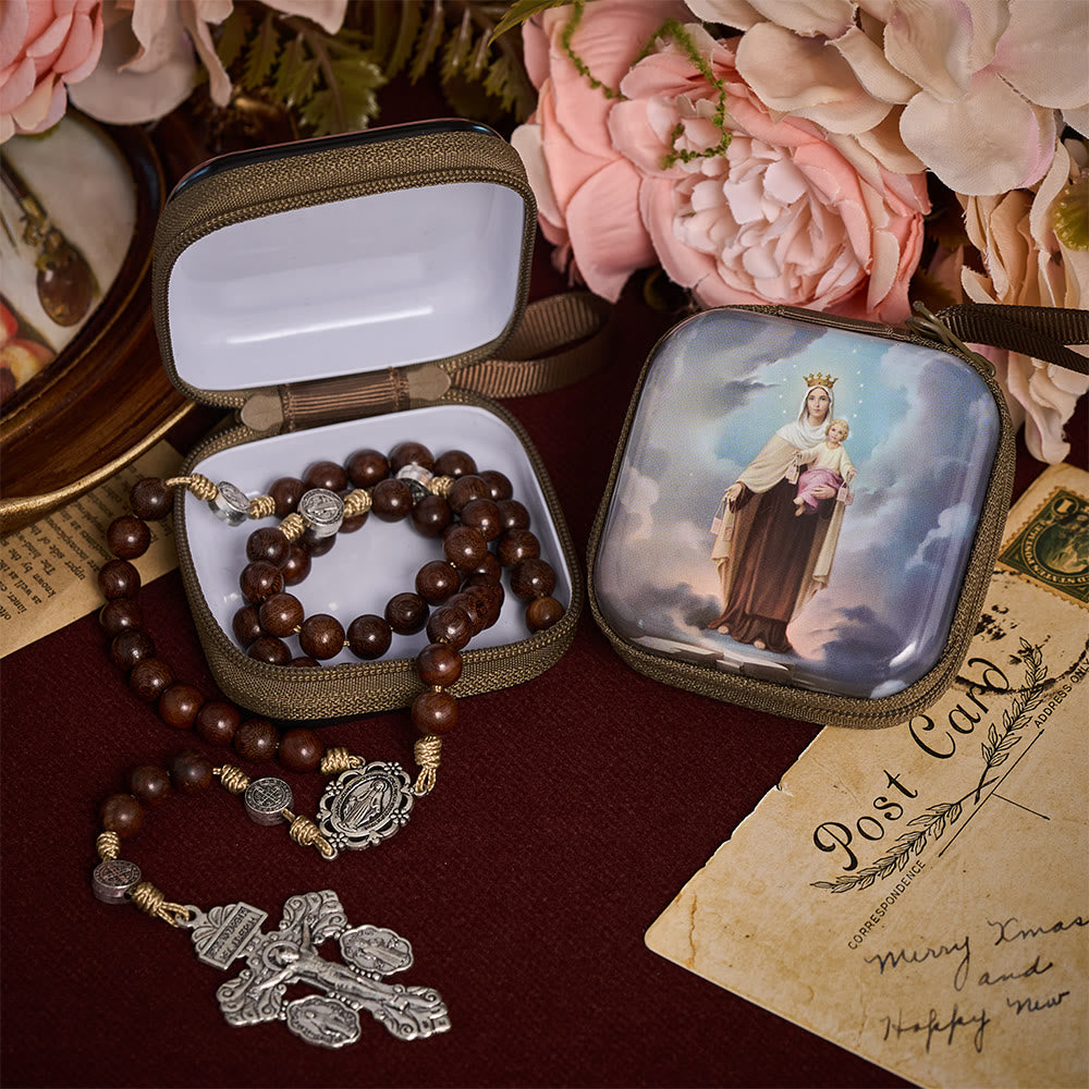 SolaceBeads Square Our Lady of Mount Carmel Rosary Case, Zipper Wrist Strap: Steadfast Protective - image 4