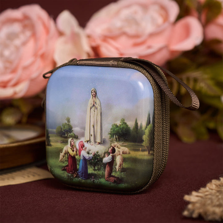 SolaceBeads Square Our Lady of Fatima Rosary Case, Zipper Wrist Strap: Sacred Prayer Sanctuary Protector - image 2