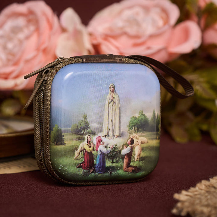 SolaceBeads Square Our Lady of Fatima Rosary Case, Zipper Wrist Strap: Sacred Prayer Sanctuary Protector - image 1