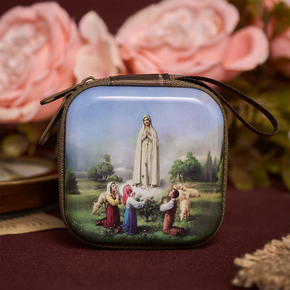 SolaceBeads Square Our Lady of Fatima Rosary Case, Zipper Wrist Strap: Sacred Prayer Sanctuary Protector - Our Lady of Fátima - image 0