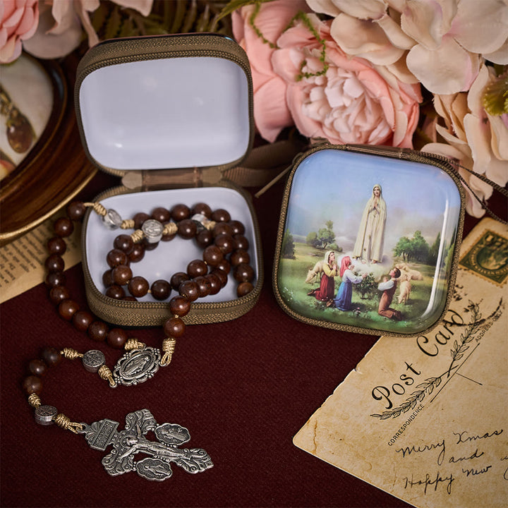 SolaceBeads Square Our Lady of Fatima Rosary Case, Zipper Wrist Strap: Sacred Prayer Sanctuary Protector - image 4