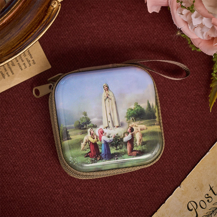 SolaceBeads Square Our Lady of Fatima Rosary Case, Zipper Wrist Strap: Sacred Prayer Sanctuary Protector - image 3