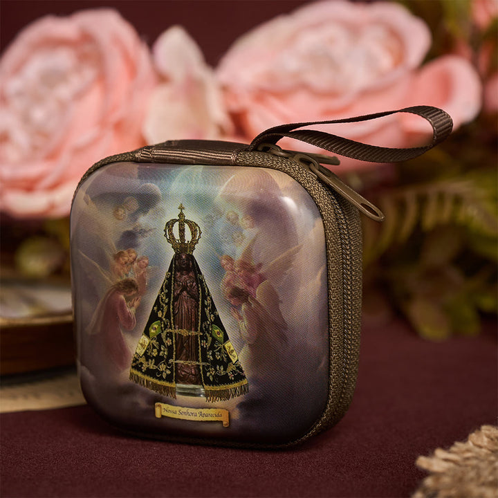 SolaceBeads Square Our Lady of Aparecida Rosary Case, Zipper Wrist Strap: Sacred Prayer Sanctuary Storage - image 2